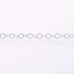 Stainless Steel Color Tarnish Resistant Handmade 304 Stainless Steel Cable Chains, Soldered, with Spool, Flat Oval, Stainless Steel Color, 3x0.3mm, about 65.61 Feet(20m)/roll