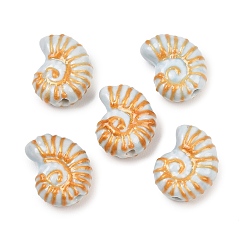 Светло-Синий Фарфоровые бусины ручной работы, золотой металл обвитыми, спиральная оболочка, голубой, 21x16x9 мм, отверстие : 2 мм