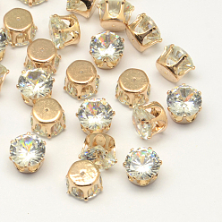 Light Gold Плоские круглые кубического циркония кабошоны, с латунной фурнитурой , золотой свет, 8x6 мм