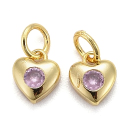Лиловый Латунные микро проложить кубического циркония прелести, долговечный, реальный 18 k позолоченный, сердце, сирень, 7.5x7x3 мм, отверстие : 3 мм