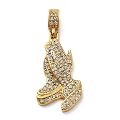 Золотой 304 из нержавеющей стали горный хрусталь подвески, ионное покрытие (ip), молящиеся руки, золотые, 43.5x24x6.5 мм, отверстие : 8x5.5 мм