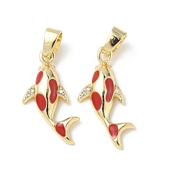 Настоящее золото 18K Латунные микро проложить кубического циркония подвески, рыба, с эмалью, стойки покрытие, долговечный, без кадмия и без свинца, реальный 18 k позолоченный, 23.5x10x3.5 мм, отверстие : 5.5x3 мм