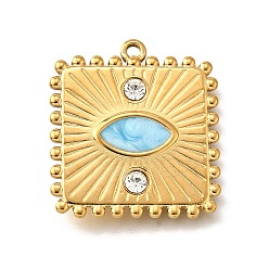 Золотой 304 подвески из нержавеющей стали, с стразами и эмалью, квадрат с подвеской в виде глаза, ионное покрытие (ip), золотые, 25.5x23x3 мм, отверстие : 1.6 мм