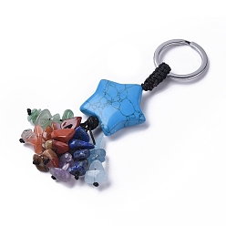 Синтетическая Бирюза Синтетическая бирюзовая звезда с разноцветной крошкой из драгоценных камней брелки с кисточками из бисера, с 304 кольцевыми застежками из нержавеющей стали, 9.5~10 см