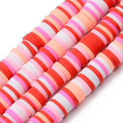 Red Handmade Polymer Clay Beads Strands, for DIY Jewelry Crafts Supplies, Heishi Beads, Disc/Flat Round, Red, 6x0.5~1mm, Hole: 1.8mm, about 290~320pcs/strand, 15.75 inch~16.14 inch(40~41cm)