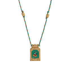Светлый Морско-зеленый Ожерелья с подвесками из латуни и эмали, с полиэфирным кордом, шестиугольник с рисунком птицы, золотые, светло-зеленый, 18.90 дюйм (48 см)