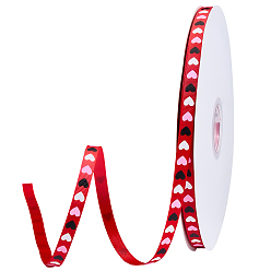 Красный 1 рулон полиэстеровой репсовой ленты, с сердцем напечатаны, красные, 3/8 дюйм (9 мм), о 100yards / рулон (91.44 м / рулон)