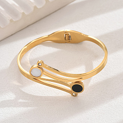 Белый Шарнирные браслеты из нержавеющей стали для женщин, плоско-круглые, с оболочкой, белые, внутренний диаметр: 2-3/8 дюйм (6 см) ~ 2-3/4 дюйм (7 см)