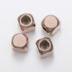 Rose Gold Ion Plating(IP) 304 Stainless Steel Beads, Cube, Rose Gold, 4x4x4mm, Hole: 2.5mm
