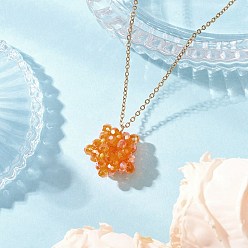 Оранжевый Подвеска в виде звезды из стеклянного бисера ручной работы 304 ожерелья из нержавеющей стали с цепочкой для женщин, золотые, оранжевые, 17.72 дюйм (45 см)