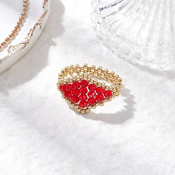 Красный Стеклянные кольца для пальцев, ромб, красные, 17~18 мм, внутренний диаметр: 20~20.5 мм