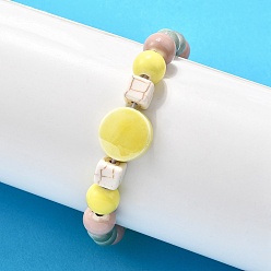 Шампанско-Желтый Браслеты из фарфоровых бусин ручной работы и синтетических бусин говлита для женщин, с фарфором и шармом из говлита, шампанское желтый, внутренний диаметр: 2-1/4 дюйм (5.7 см)