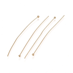 Real 24K Gold Plated 304 Stainless Steel Ball Head Pins, for DIY Beading Charm Making, Real 24k Gold Plated, 50x0.6mm, 22 Gauge, Head: 1.8mm