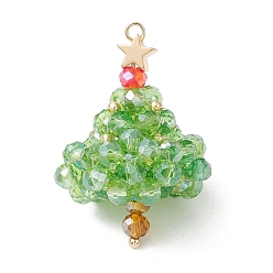 Золотой Подвески из стеклянного бисера ручной работы, подвески на елку со стеклянными бусинами и 304 петлей из нержавеющей стали, граненые, золотые, 35x23.5x24 мм, отверстие : 2 мм