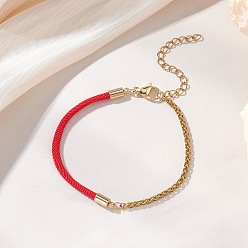Красный 304 Браслеты из цепочек из нержавеющей стали в виде пшеничных колосьев с нейлоновым шнуром, выполненные в виде смешанных цепочек, золотые, красные, 6.69 дюйм (17 см)