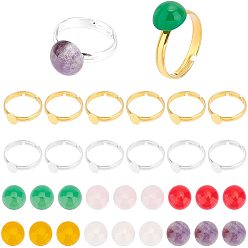 Mixed Stone DIY Natural Gemstone Finger Ring Making Kits, Including Brass Adjustable Pad Ring Bases, Natural Mixed Stone Cabochons, Golden & Stainless Steel Color, Cabochons: 24Pcs/style
