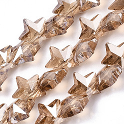 (966) Внутренний цвет Кристалл / Лиловато-лиловый на подкладке Стеклянные бусины с гальваническим покрытием , звезда, с покрытием цвета радуги, 9.5x10x5.5 мм, отверстие : 0.9 мм, около 103 шт / нитка, 25.20 дюйм (64 см)