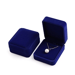 Синий Прямоугольные бархатные коробочки для хранения подвесок, Ювелирный подарочный футляр для ожерелья с подвесками, синие, 8x7x3.5 см