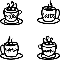 Food МДФ деревянные настенные художественные украшения, украшения для дома, слово кофе латте эспрессо мокко, кофе узор, 300x300 мм, 4 стиль, 1 шт / стиль, 4 шт / комплект