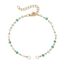 Зеленый Ручная работа 304 изготовление браслета-цепочки из нержавеющей стали и граненых стеклянных бусин в форме ронделей, золотые, зелёные, 6-3/4 дюйм (17.3 см)