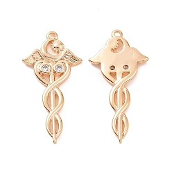 Chapado en Oro Real 18K Micro latón allanan colgantes cúbicos del zirconia, encanto del caduceo, encanto del símbolo de la salud, real 18 k chapado en oro, 31.5x15x2 mm, agujero: 1.5 mm