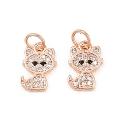 Розовое Золото Латунные микропаве прозрачные кубические циркониевые подвески, долговечный, с целью перехода в кольце, кошка, розовое золото , 11.5x8x2 мм, Перейти кольцо: 5x1 мм, 3 мм внутренним диаметром