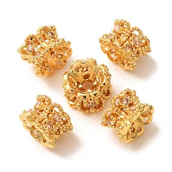Clear Brass Micro Pave Cubic Zirconia Beads, Flower, Long-Lasting Plated, Rack Plating, Golden, Clear, 6x4.5mm, Hole: 1.4mm