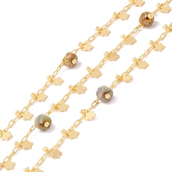 Африканский Бирюза(яшма) Цепочки из бисера из натуральной африканской бирюзы (яшмы), с латунными цепочками из скрепок и подвеской в виде звезды, пайки, с катушкой, без свинца и без кадмия, золотые, 2x1x0.5 мм, 5x3x1 мм