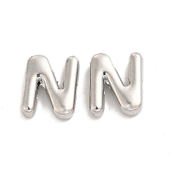 Letter N Alloy Beads, Long-Lasting Plated, Cadmium Free & Lead Free, Letter, Letter.N, 14x12x4.5mm, Hole: 2mm