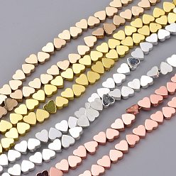 Mixed Color Non-magnetic Synthetic Hematite Beads Strands, Galvanic Plating(Color Retention for 1 Year), Heart, Mixed Color, 6x6x2mm, Hole: 0.8mm, about 67pcs/strand, 15.75 inch(40cm)