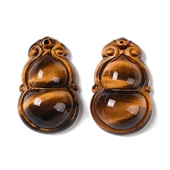 Tiger Eye Natural Tiger Eye Carved Pendants, Gourd Charms, 34x21x11mm, Hole: 1mm