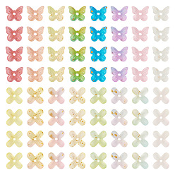 Mixed Color 200Pcs 2 Styles Transparent Acrylic Bead Cap, Butterfly & Flower, with Glitter Powder, Mixed Color, 9.5~11.5x11~11.5x3mm, Hole: 1.5~1.8mm, 100pcs/style