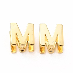 Letter M Boucles d'oreilles créoles initiales pour femmes, boucles d'oreilles en laiton plaqué or véritable 18k, letter.m, 12.5x12 xx 9.5 mm, pin: 0.8 mm