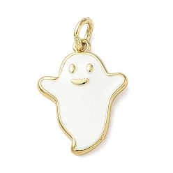 Ghost Подвески из латуни и эмали на тему Хэллоуина, с целью перехода в кольце, реальный 18 k позолоченный, призрак, 19x14x2 мм, отверстие : 3 мм