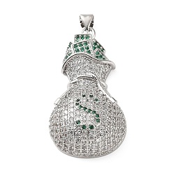 Платина Подвески из латуни с микропаве, прозрачными и зелеными кубическими циркониями, подвески на денежные мешки, платина, 39.5x22x9.5 мм, отверстие : 3.5x3 мм