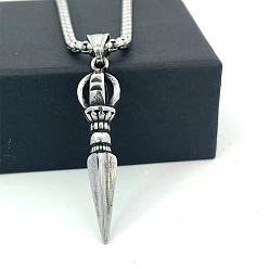 Нержавеющая Сталь Цвет Ожерелья с подвеской в виде кинжала из нержавеющей стали в винтажном стиле для унисекс-готических украшений, цвет нержавеющей стали