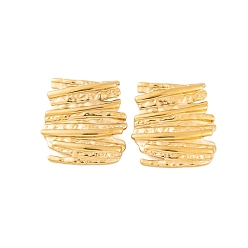 Настоящее золото 18K Ионное покрытие (ip) 304 серьги-гвоздики из нержавеющей стали для женщин, текстурированный прямоугольник, реальный 18 k позолоченный, 28.5x27 мм