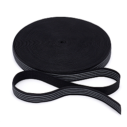 Black Polyester Elastic Ribbon, with Rubber, Non-slip Band, Black, 25x1.5mm, 30m/roll