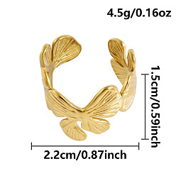Золотой 304 открытые манжеты из нержавеющей стали, лист в форме бабочки, золотые, размер США 12 3/4 (22 мм)