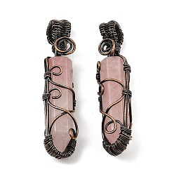 Розовый Кварц Природного розового кварца подвески, с покрытием стойки красным медным тоном и обмоткой из латунной проволоки, без свинца и без кадмия, конус, 61x15.5x14 мм, отверстие : 4 мм