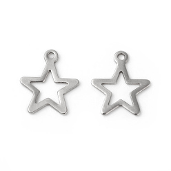 Stainless Steel Color 304 Stainless Steel Pendants, Cut-Out, Star, Hollow, Stainless Steel Color, 14x12x0.8mm, Hole: 1.4mm