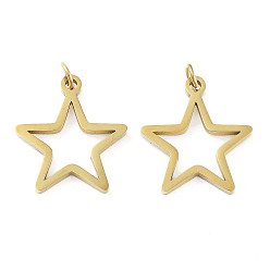 Звезда Ионное покрытие (ip) 304 подвески из нержавеющей стали, лазерная резка, с целью перехода в кольце, золотые, звезда, 16.5x15x1 мм, отверстие : 2 мм