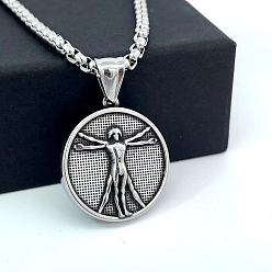 Нержавеющая Сталь Цвет Кулон с изображением человеческого человека витрувианского человека, выполненный в стиле да Винчи, хип-хоп, уникальные мужские украшения.