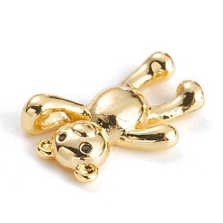 Настоящее золото 18K Латунные микропаве из черного кубического циркония, долговечный, медведь, реальный 18 k позолоченный, 22x13.6x5 мм, отверстие : 4x2 мм