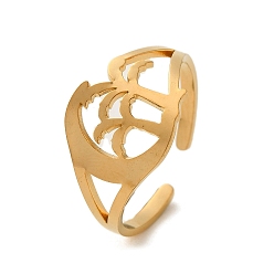 Настоящее золото 18K 304 открытые манжеты из нержавеющей стали, украшения для женщин, кокосовая пальма, реальный 18 k позолоченный, размер США 8 1/2 (18.5 мм)