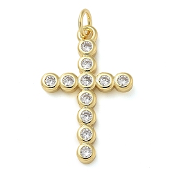 Настоящее золото 18K Стойка металлическая латунная микропрофилированная кубическая циркония подвески, долговечный, без свинца и без кадмия, крест прелести, с целью перехода в кольце, реальный 18 k позолоченный, 24.5x15.5x2 мм, отверстие : 3 мм