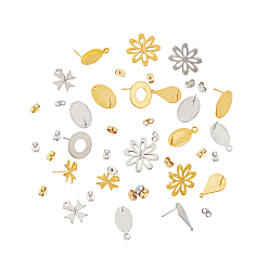 Золотой & Цвет Нержавеющей Стали 24 шт 12 стиль 201 серьги-гвоздики из нержавеющей стали, с 304 штифтами и ушными гайками из нержавеющей стали, овал, капля, цветок, пончик и крест, золотые и нержавеющая сталь цвет, 15~21x10~21 мм, отверстие : 0.9~6 мм, штифты : 0.7~0.8 мм, 4 шт / стиль