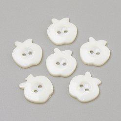 Blanc Boutons acryliques 2 trous, pomme, blanc, 14x13x2mm, Trou: 1.5~2mm