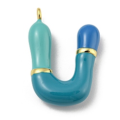 Letter U Латунь эмаль подвески, долговечный, без кадмия и без свинца, реальный 18 k позолоченный, буквенное очарование, Буква U, 25x17.5x5.5 мм, отверстие : 1.8 мм