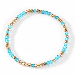 Небесно-голубой Эластичные браслеты из стекла и 304 нержавеющей стали с бусинами для женщин, рондель, цвет нержавеющей стали, голубой, 6.89 дюйм (17.5 см)